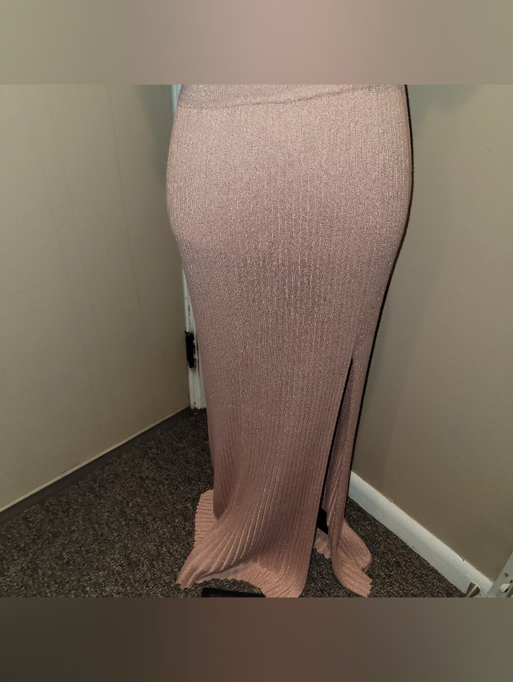 New York & Company Rose Blush Shimmery Maxi Skirt with Side Slit